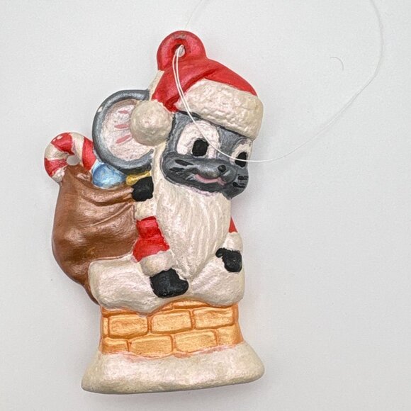 Vintage Santa Claus Mouse Christmas Ornament Stuck in Chimney Hand Painted - Picture 5 of 7